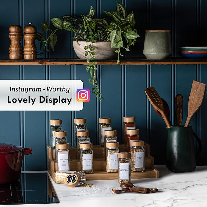 Glass Spice Jars with Label Set, Bamboo Lids & Funnel - Image 4