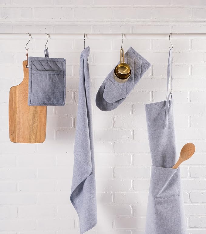 DII 100% Cotton Solid Chambray Kitchen Set, Potholders, 2 Piece - Image 5