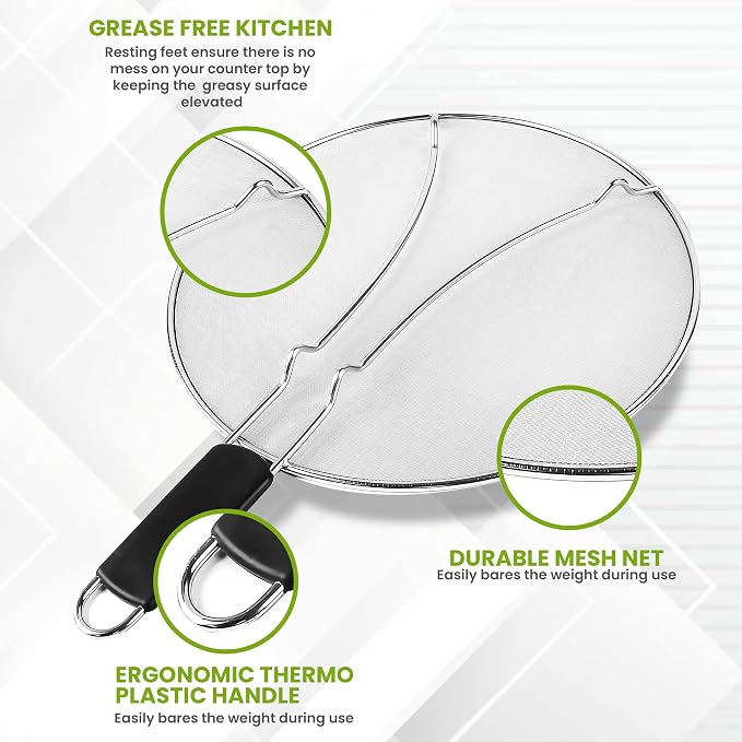 13" Grease Splatter Screen for Cooking | Stainless Steel Oil Splatter Guard and - Image 4