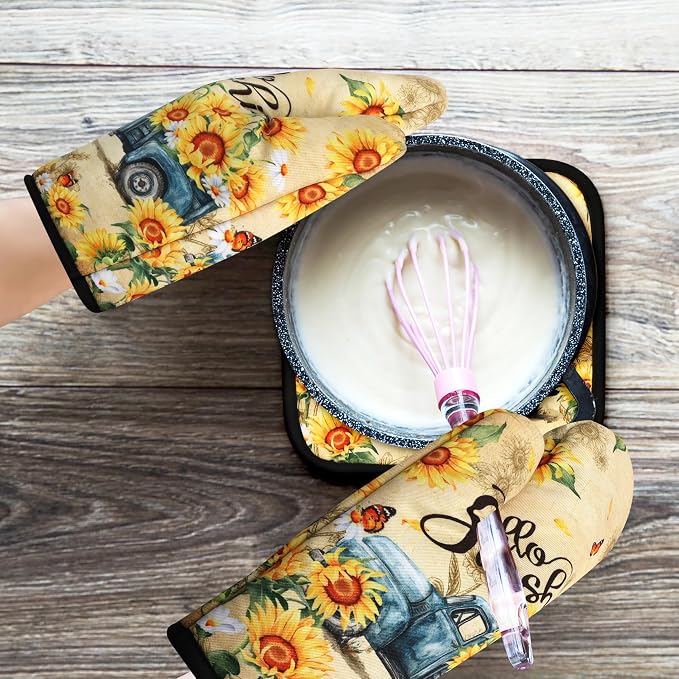 Sunflower Oven Mitts and Pot Holders Sets Vintage Floral Oven Gloves Heat - Image 7