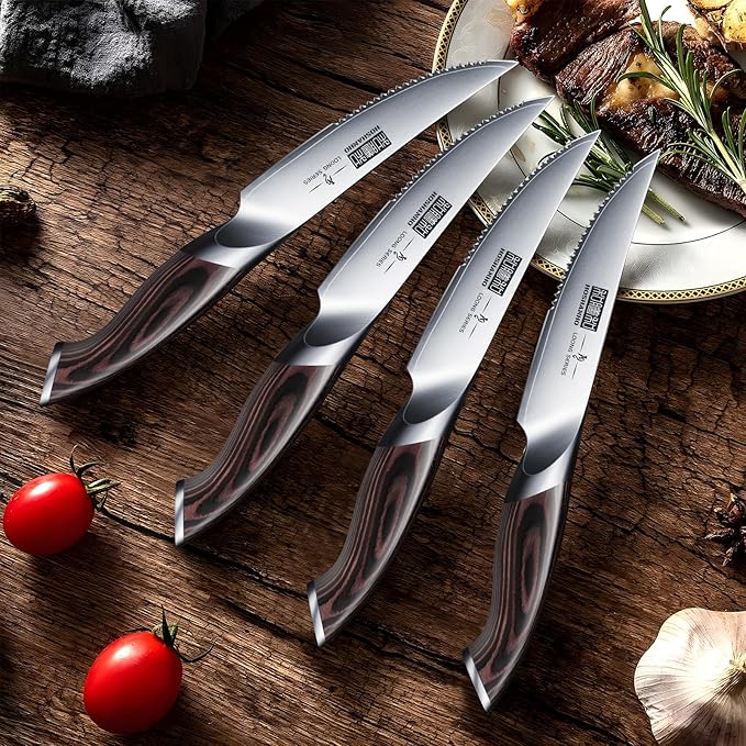 HOSHANHO Steak Knives Set of 6, Ultra Sharp 4.5 Inch Serrated Steak Knife Set - Image 7