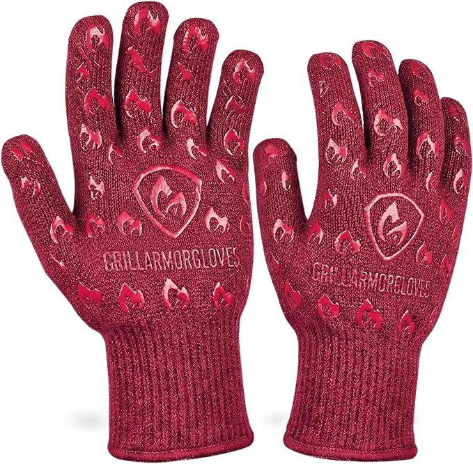 Grill Armor Oven Gloves with Fingers – 932°F Heat, Fire & Cut Resistant Mitts by GrillArmorGloves