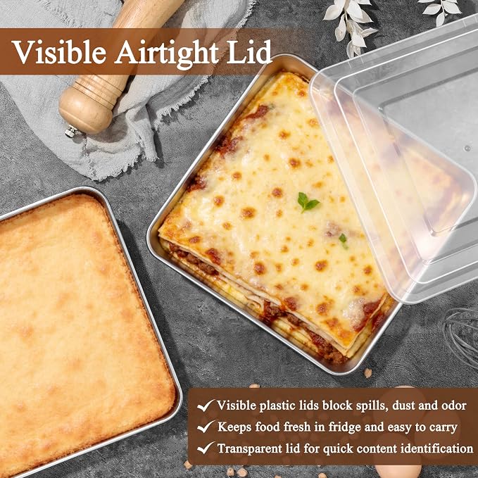 LIANYU 9 x 9 Inch Square Baking Pan, 2 Pack Stainless Steel Square Cake Pan Set - Image 3