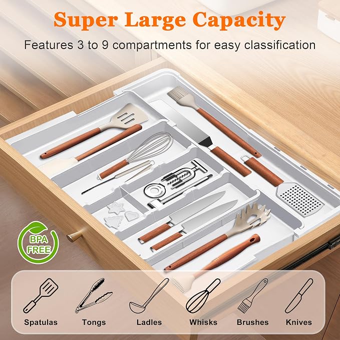 Spaclear Large Utensil Drawer Organizer Expandable Silverware Organizer - Image 2