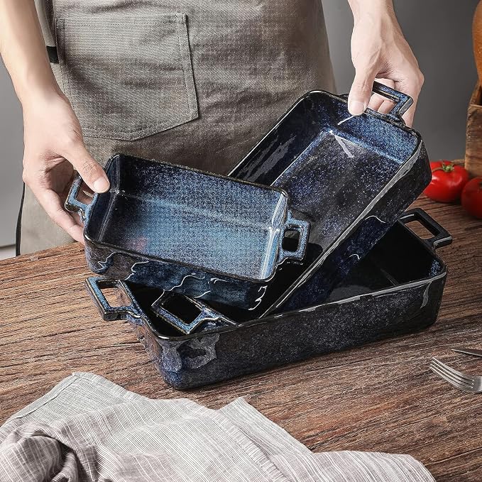 VICRAYS Ceramic Bakeware Set, Porcelain Rectangular Lasagna Pans Casserole Dish - Image 3