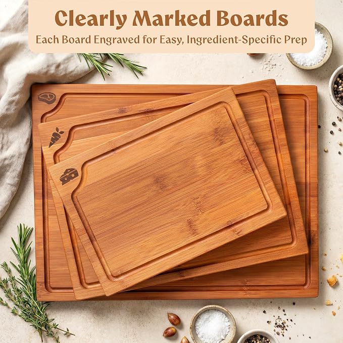 EDELHAUS Carbonized Bamboo Cutting Boards – Cutting Board Set of 3 Heat Treated - Image 6