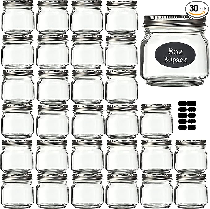 Mason Jars 8 oz 30 Pack- Small Mason Jars by Rainforce