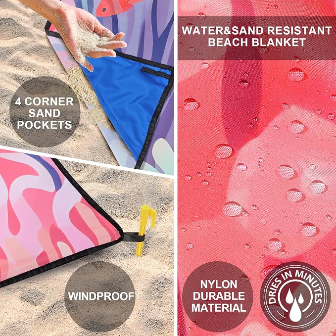 HIHOHO Beach Blanket Waterproof Sandproof Extra Large Beach Mat 79" X - Image 3
