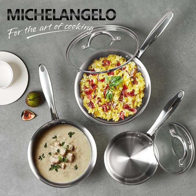 MICHELANGELO Saucepan Set 6pc, Triply Stainless Steel Sauce Pan - Image 7