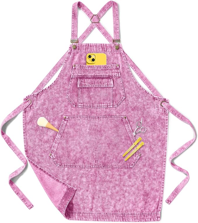 Denim Apron with Pockets for Hair Stylist Gardening Craftsmen Barista Women by Vammcht