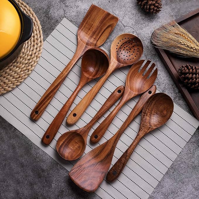 Wooden Non-Stick Kitchen Pan Toolset 7 Pieces Set, Natural Kitchen Utensils - Image 3