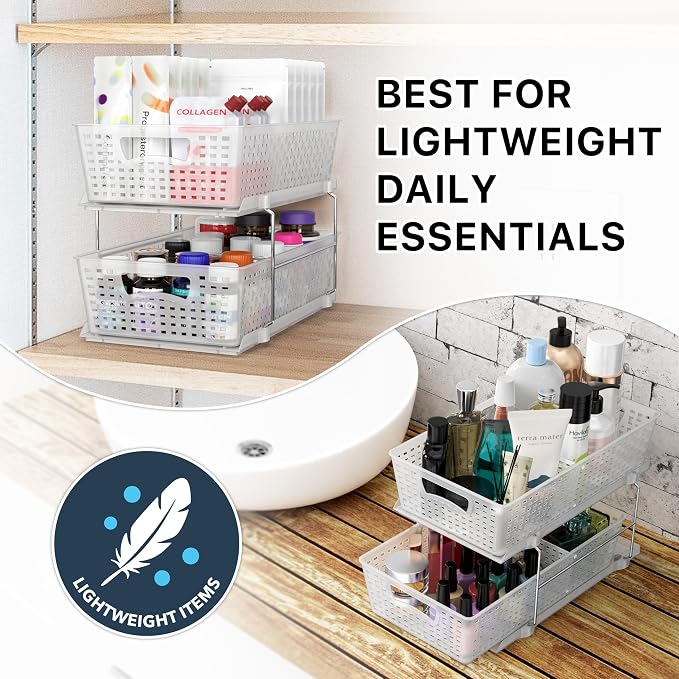 Simple Houseware 2 Tier Bathroom Organizer Tray Pull-Out Sliding - Image 7