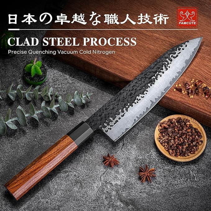 FAMCÜTE 8 Inch Japanese Knife, Hand Forged 5 Layers High Carbon 9CR18MOV Steel - Image 2