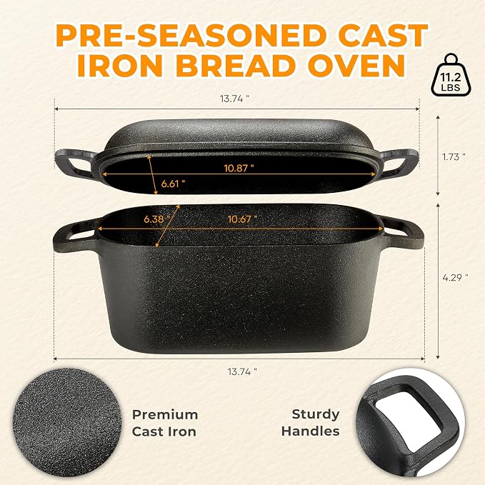 Oval Dutch Oven for Bread Baking, Pre-seasoned Cast Iron Bread Pans for - Image 2