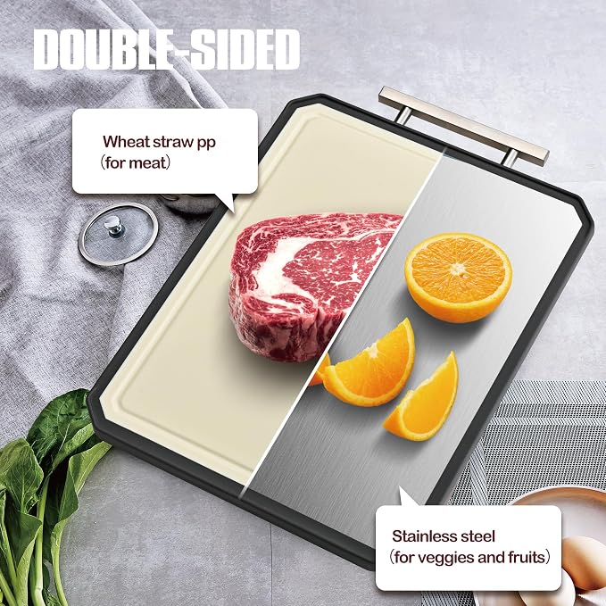SNOWCLAD Stainless Steel Cutting Board, Double Sided Steel Cutting Board Set - Image 4