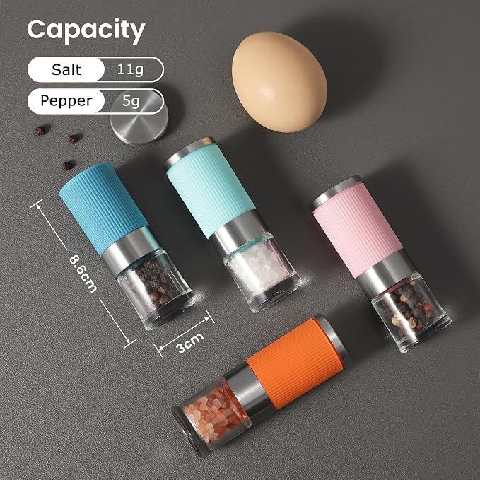 VEVOK CHEF Small Salt and Pepper Grinder 4Pcs Portable Mini Glass Salt Spices - Image 3