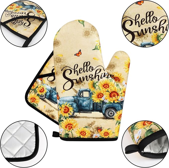 Sunflower Oven Mitts and Pot Holders Sets Vintage Floral Oven Gloves Heat - Image 3