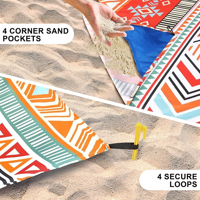 WIWIGO Beach Blanket Waterproof Sandproof Beach Mat 79" X 83"/10'x9'for 2-8 - Image 2