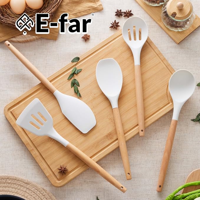 E-far Silicone Cooking Utensils Set, 446℉ Heat Resistant 10PCS Kitchen Utensils - Image 7