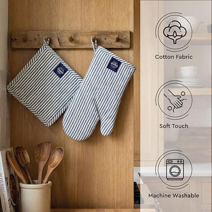 Encasa XO Heat Resistant 100% Cotton Oven Glove & Potholder Set - Image 3