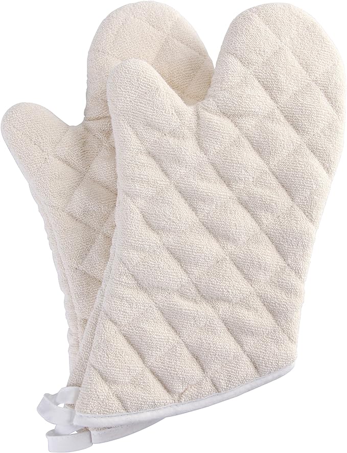 Terry Cloth Oven Mitts Heat Resistant to 482° F 15 Inch 100% Cotton Set of 2 by ARCLIBER