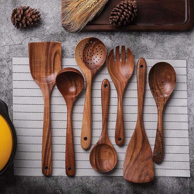 Wooden Non-Stick Kitchen Pan Toolset 7 Pieces Set, Natural Kitchen Utensils - Image 5
