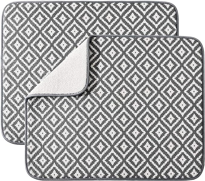 Dish Drying Mat for Kitchen 2 Pack, Ultra Absorbent Microfiber Dishes Drainer by SUBEKYU