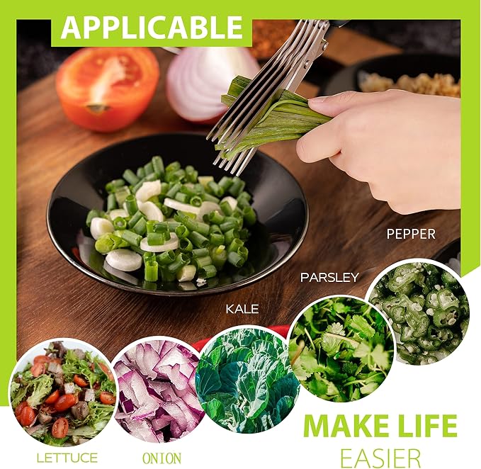 Herb Scissors with 5 Blades & Cleaning Kit, Stainless Steel Kitchen Shears - Image 2