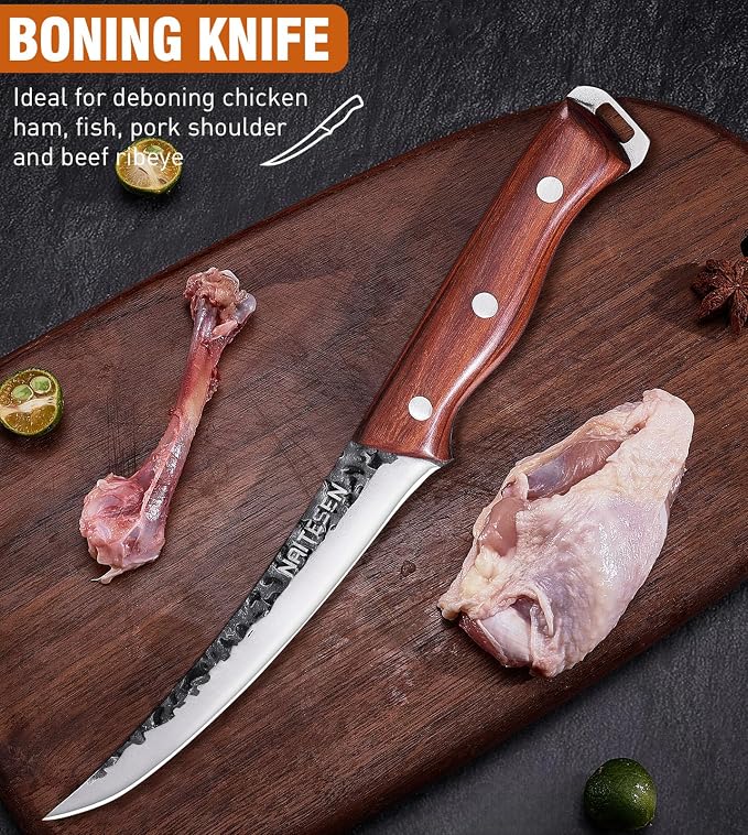 Naitesen 4PCS Butcher Knife and Kitchen Knife Set, Hand Forged Very Sharp - Image 5
