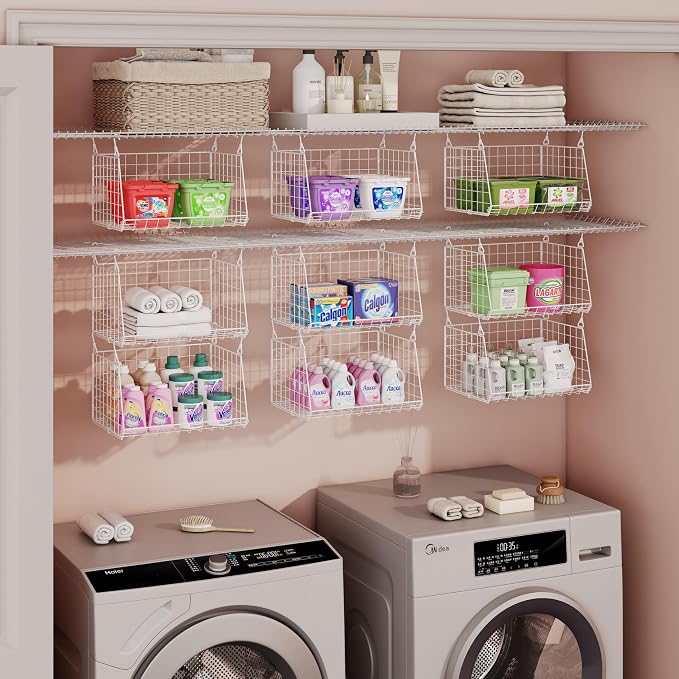 3-Tier Hanging Laundry Basket Organizer：Foldable Wire Shelf Laundry Room - Image 3