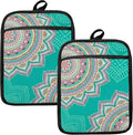 Turquoise Abstract Mandala Floral Pot Holders by HUGANE