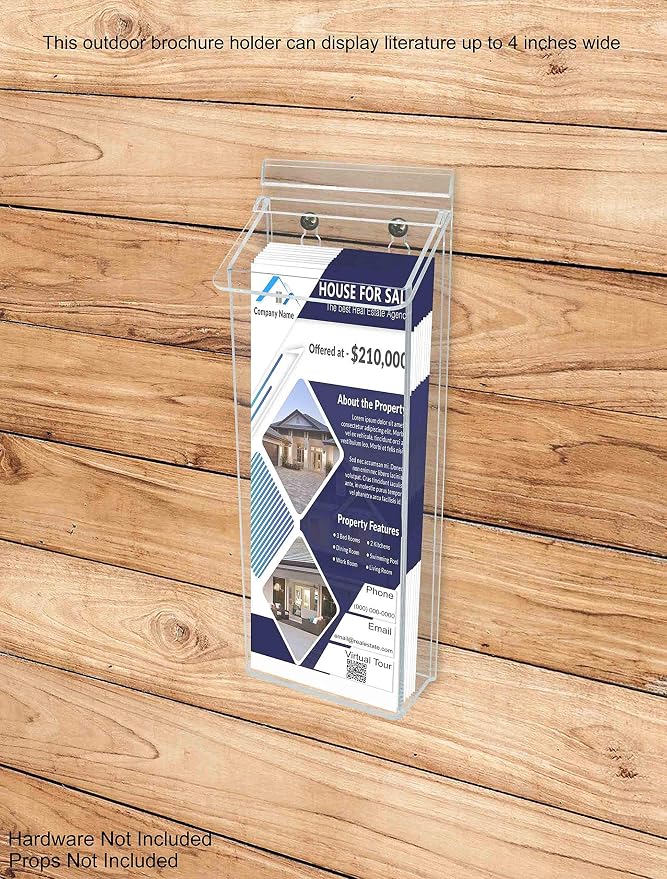 Outdoor Brochure Holder Holds 4” x 11” Tri Folds Rack Cards Wall Mount Clear - Image 2