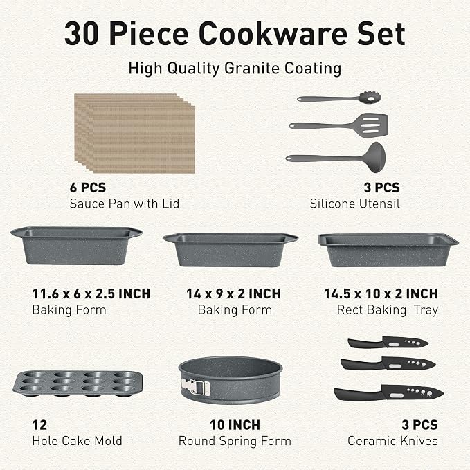 DishDelight Induction Pots and Pans Set Non Stick, 30 Piece Nonstick Kitchen - Image 7