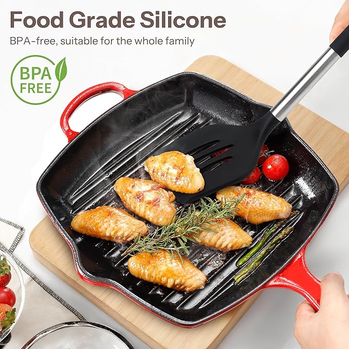 NCUE Silicone Cooking Utensils Set, Food Grade Silicone and Stainless Steel - Image 3