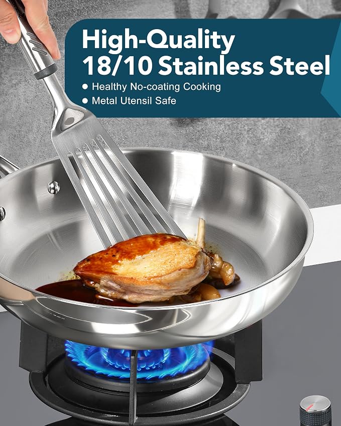 MICHELANGELO 18/10 Stainless Steel Frying Pan Set, Triply Base Stainless Steel - Image 3