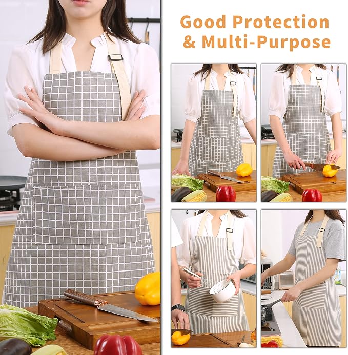 Tosewever 2 Pieces Kitchen Cooking Aprons, Waterproof Linen Adjustable Bib - Image 5