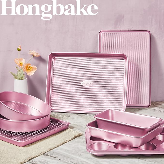 HONGBAKE 9-Piece Baking Pans Set Nonstick, Stackable Non Toxic Bakeware Sets - Image 2