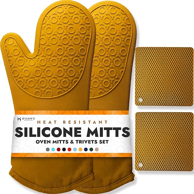 BPA-Free Soft Silicone 4 Piece Oven Mitts & Trivets Set by HOMWE