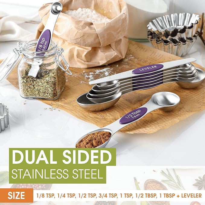 Spring Chef Purple Stainless Steel Magnetic Measuring Spoons Set of 8 - Image 4