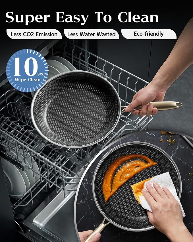 Nonstick Frying Pan Set, 8+10+12 Inch, Honeycomb Stainless Steel Skillet Pans - Image 6