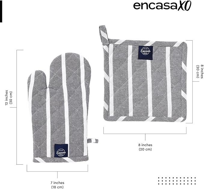 Encasa XO Heat Resistant 100% Cotton Oven Glove & Potholder Set - Image 2