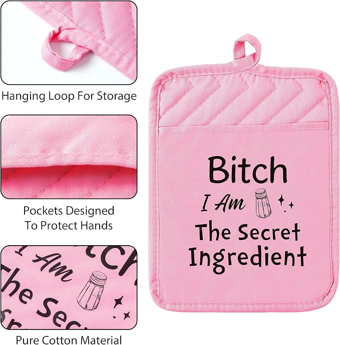 GROBRO7 6Pcs Funny Oven Mitts Pot Holders Baking Gift, I Am The Secret - Image 2