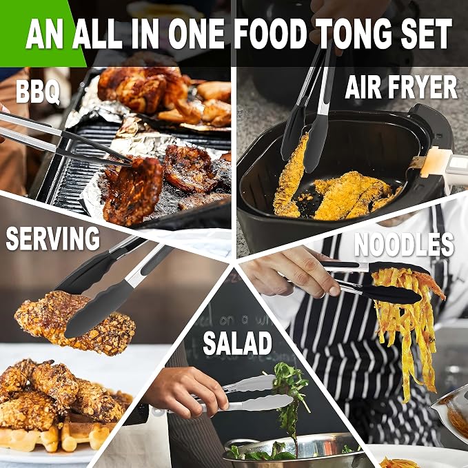 Anaeat Non-Stick Silicone Locking Tong Set of 3 - Image 7