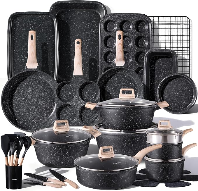 CAROTE 44pcs Pots and Pan Set Nonstick, Cookware Sets, Cooking Set Non Stick by CAROTE