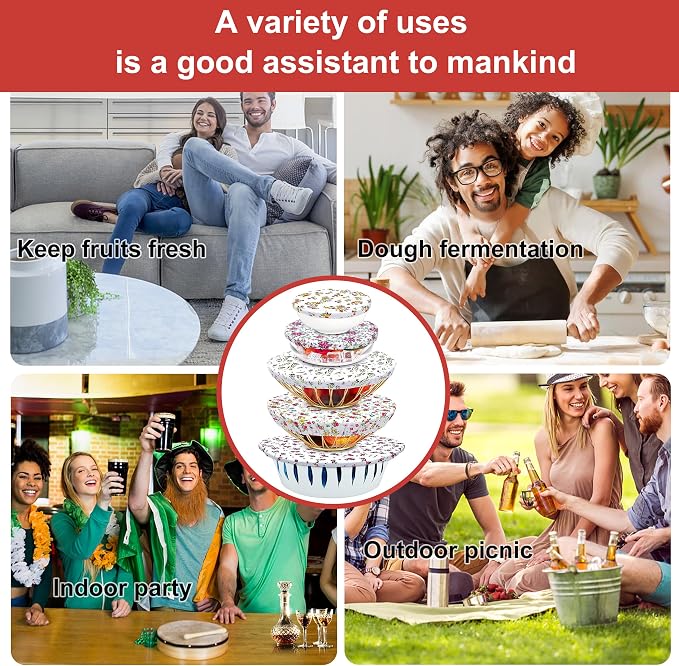 10Pcs Reusable Bowl Covers In 5 Size, Stretch Cloth Fabric Dish Cover Kitchen - Image 6