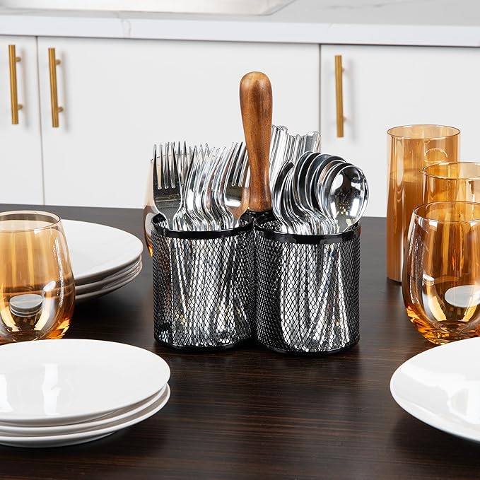 Mind Reader Utensil Holder, Cutlery Holder, Metal Mesh, 7.5"L x 7.5"W x 9.75"H - Image 4