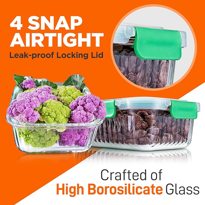NutriChef 10-Piece Superior Glass Food Storage Containers Set, Stackable - Image 5