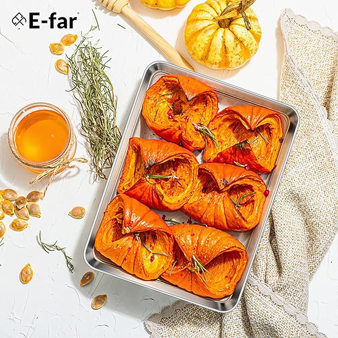 E-far 2 Packs Toaster Oven Trays, 9.4”x7.3” Stainless Steel Small Baking Cookie - Image 7