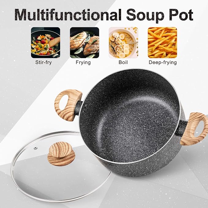 MICHELANGELO Stock Pot with Lid, 5 Quart Cooking Pot Nonstick, Granite Soup - Image 9