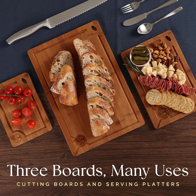 Pre-Oiled, Non Toxic 3-Piece Carbonized Bamboo Cutting Board Set, Eco-Friendly - Image 9